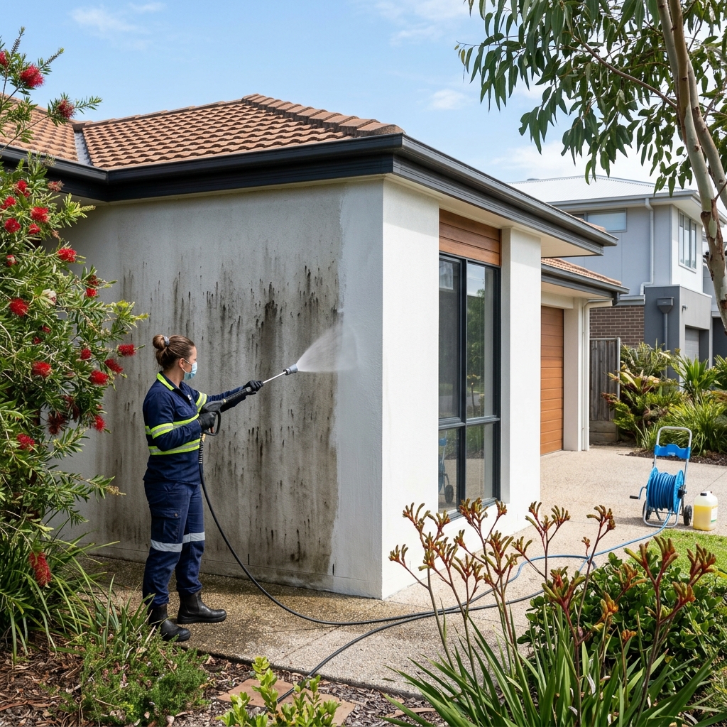 Soft washing the exterior wall of an Australian home