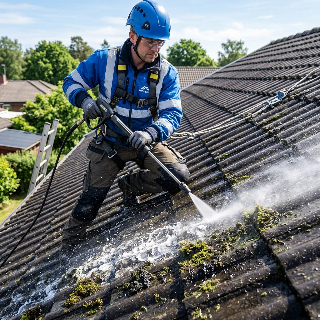 Professional roof cleaning on a tiled Melbourne home