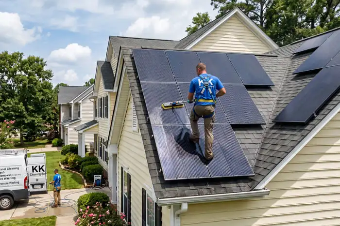 Professional exterior cleaning technician at work on a Melbourne property
